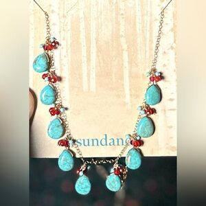 ‼️RARE‼️🎸SUNDANCE🎸🔥NWT🔥Turquoise & Garnet Sunset Rain Necklace